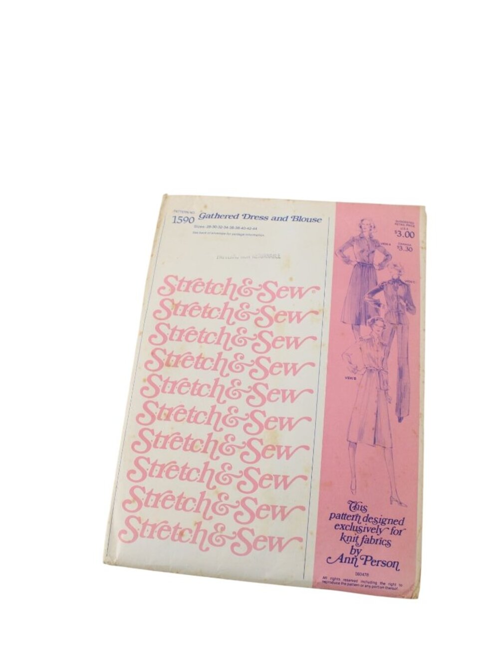 UNCUT Stretch & Sew Pattern 1590 Gathered Dress Blouse Vintage 1978 94384